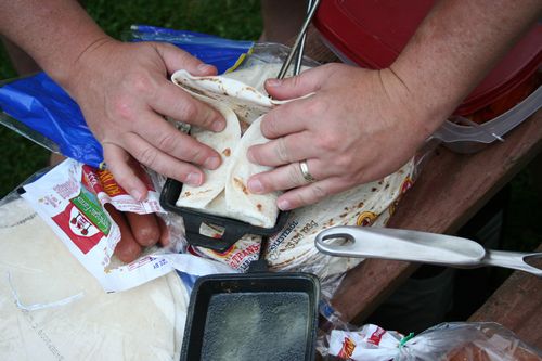 Folding the fajitas pudgy pie, step 2