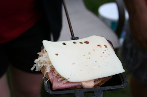 Reuben pudgy pie with swiss cheese