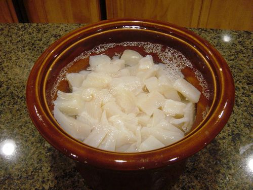 Chunks in vinegar bath